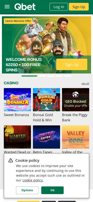 Qbet mobile view